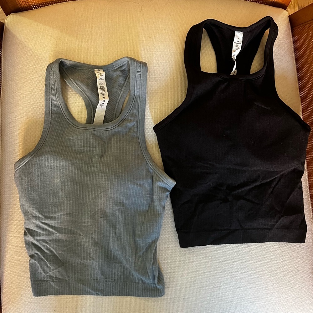 Lululemon Ebb to Street Crop Tank Bundle Size 4 (Black/Blue)